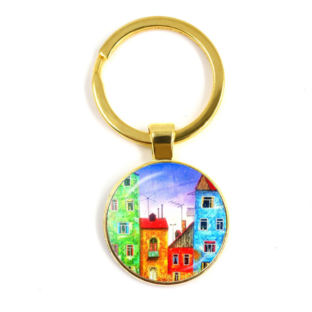 Kolorowy breloczek klucz do nowego domu z szklaną kopułą Cabochon 25mm - biżuteria podkreślająca osobowość - Wianko - 49