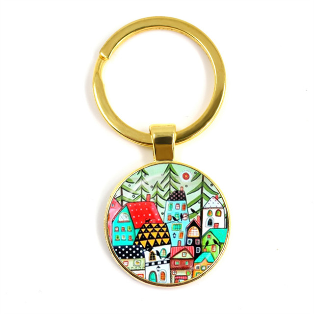 Kolorowy breloczek klucz do nowego domu z szklaną kopułą Cabochon 25mm - biżuteria podkreślająca osobowość - Wianko - 38