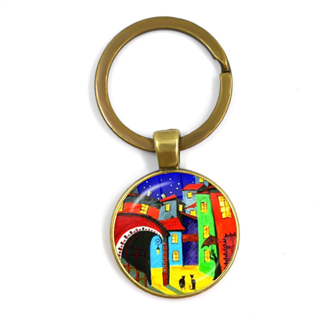 Kolorowy breloczek klucz do nowego domu z szklaną kopułą Cabochon 25mm - biżuteria podkreślająca osobowość - Wianko - 22