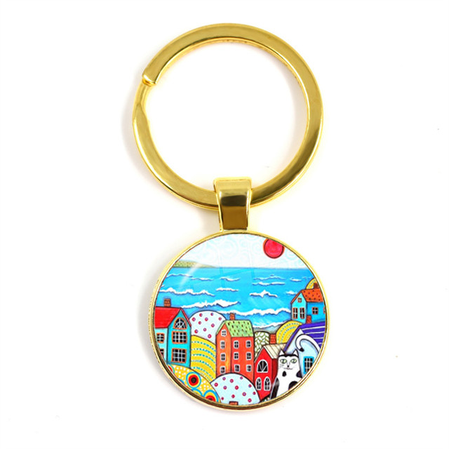 Kolorowy breloczek klucz do nowego domu z szklaną kopułą Cabochon 25mm - biżuteria podkreślająca osobowość - Wianko - 43
