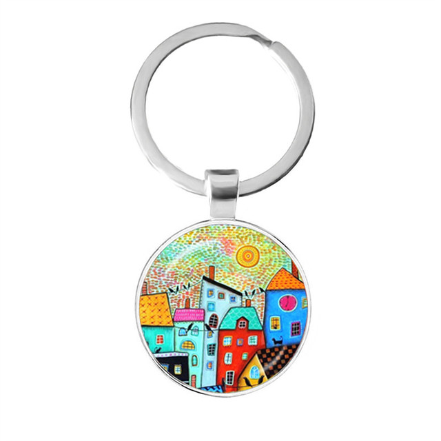 Kolorowy breloczek klucz do nowego domu z szklaną kopułą Cabochon 25mm - biżuteria podkreślająca osobowość - Wianko - 9