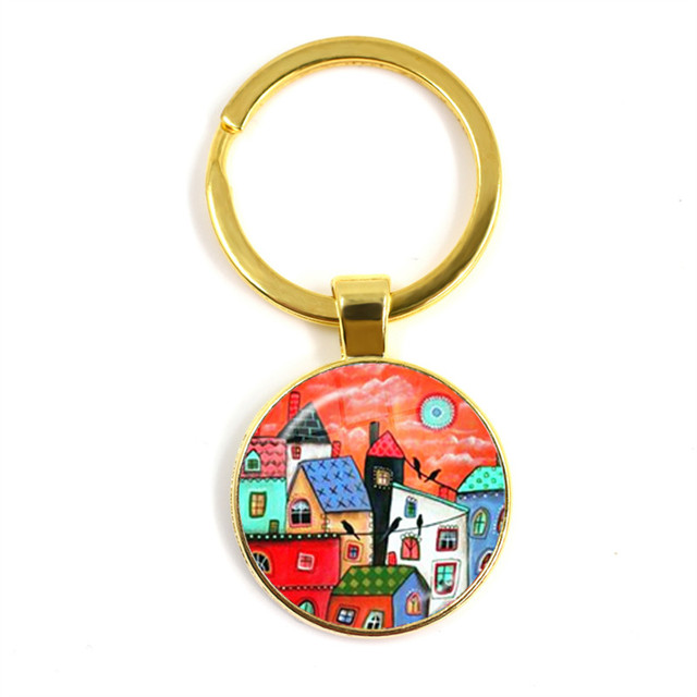 Kolorowy breloczek klucz do nowego domu z szklaną kopułą Cabochon 25mm - biżuteria podkreślająca osobowość - Wianko - 42