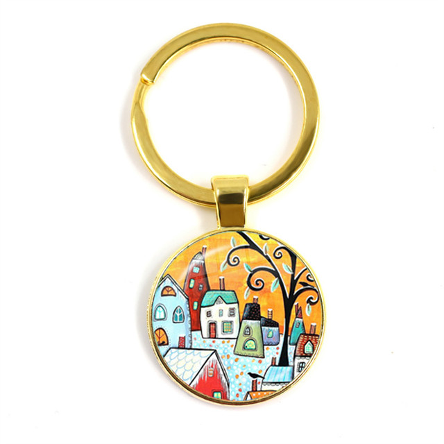 Kolorowy breloczek klucz do nowego domu z szklaną kopułą Cabochon 25mm - biżuteria podkreślająca osobowość - Wianko - 47