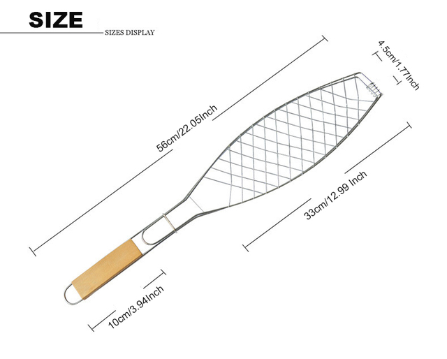 Przenośny kosz na grillowanie z drewnianą rączką ze stali nierdzewnej - idealny do grillowania ryb, steków, warzyw i krewetek - Wianko - 2