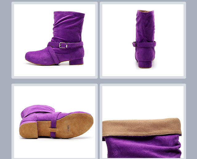 Fioletowe flanelowe buty do tańca dla kobiet z miękkimi podeszwami i płaskim obcasem - Wianko - 10