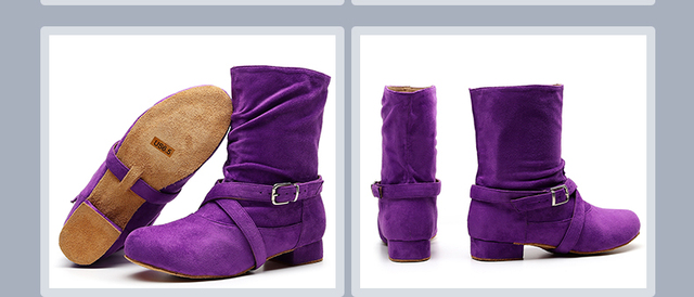 Fioletowe flanelowe buty do tańca dla kobiet z miękkimi podeszwami i płaskim obcasem - Wianko - 11