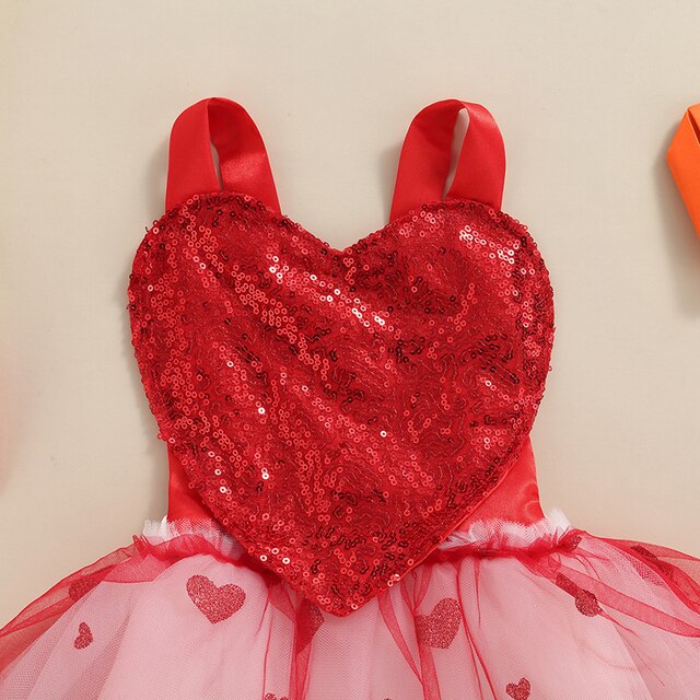 Kombinezon dla dziewczynek FOCUSNORM 0-24M - sukienka Romper z falbanami, bez rękawów, w cekinami, z nadrukiem serca i koronkowym Tutu - Wianko - 3