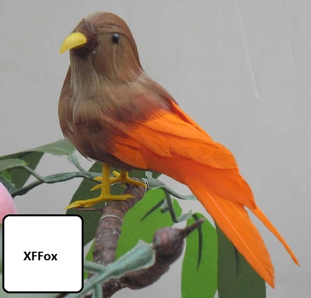 Figurka modelu ptaka w brązowym i pomarańczowym kolorze o długości około 13 cm - symulacja prawdziwego życia - Wianko - 2