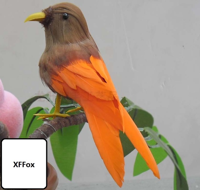 Figurka modelu ptaka w brązowym i pomarańczowym kolorze o długości około 13 cm - symulacja prawdziwego życia - Wianko - 1
