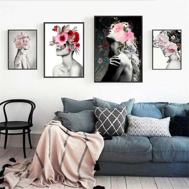 Motyl kwiat głowa kobieta - plakat malarstwo abstrakcyjne, nowoczesny druk na płótnie do dekoracji sypialni - Wianko - 4