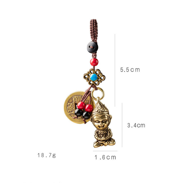 Brelok do kluczyków ręcznie zawieszka na sznurku z mosiądzowym chińskim symbolem szczęścia - małpą królem i monetą Feng Shui - Wianko - 5