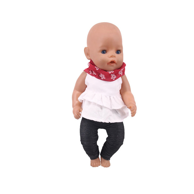 Zestaw 2 ubranek dla lalek - topy, spodnie sukienka - Fit 18 Cal American & 43CM Reborn Baby - noworodki, dziewczyny - DIY prezenty, zabawki - Wianko - 26