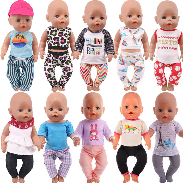 Zestaw 2 ubranek dla lalek - topy, spodnie sukienka - Fit 18 Cal American & 43CM Reborn Baby - noworodki, dziewczyny - DIY prezenty, zabawki - Wianko - 1