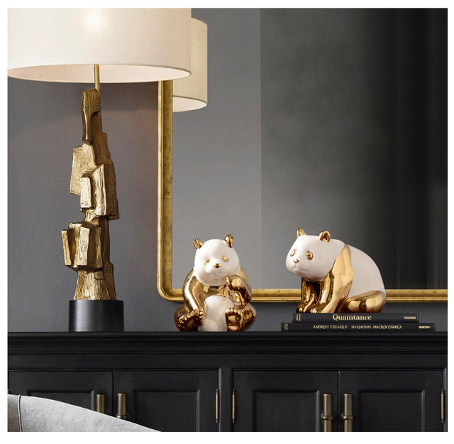 Nowoczesna i prosta złota panda ceramiczna dekoracja światła luksusowa kreatywna TV do salonu - Wianko - 2