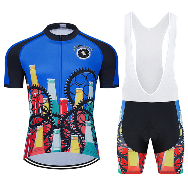 Mężczyźni Moxilyn - Komplet odzieży rowerowej: koszulka z kieszonkami i spodnie górskie MTB, szybkoschnące i oddychające, absorbujące pot + uwielbiam piwo - Wianko - 19