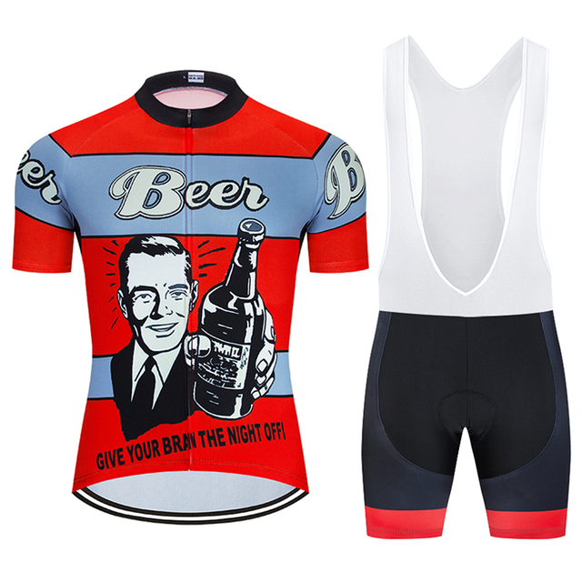 Mężczyźni Moxilyn - Komplet odzieży rowerowej: koszulka z kieszonkami i spodnie górskie MTB, szybkoschnące i oddychające, absorbujące pot + uwielbiam piwo - Wianko - 37