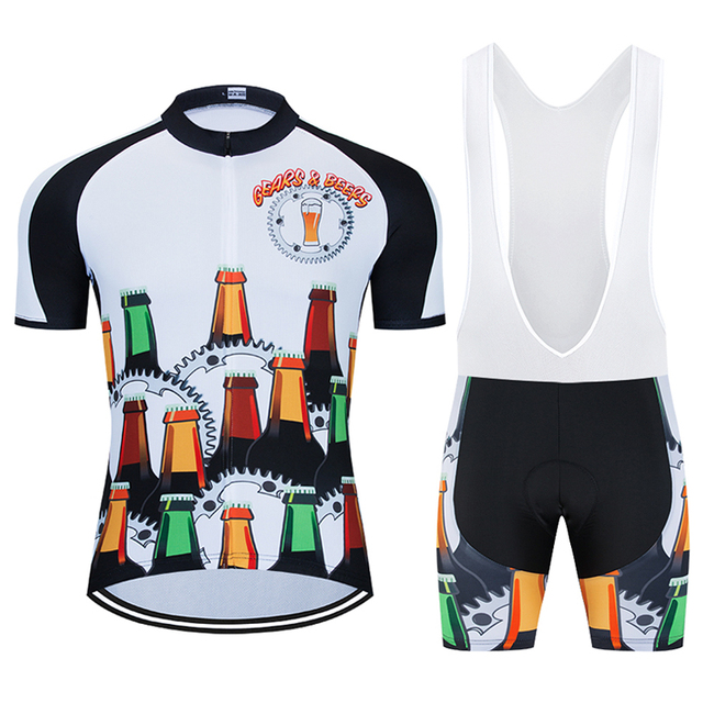 Mężczyźni Moxilyn - Komplet odzieży rowerowej: koszulka z kieszonkami i spodnie górskie MTB, szybkoschnące i oddychające, absorbujące pot + uwielbiam piwo - Wianko - 15