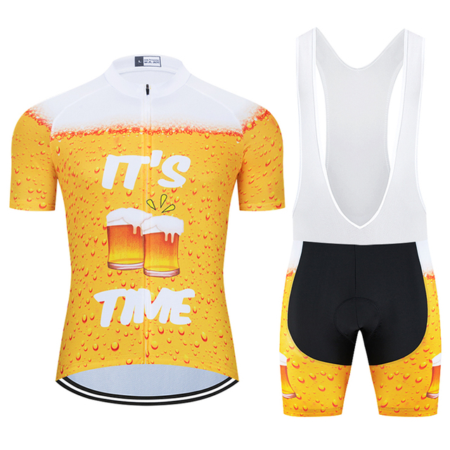 Mężczyźni Moxilyn - Komplet odzieży rowerowej: koszulka z kieszonkami i spodnie górskie MTB, szybkoschnące i oddychające, absorbujące pot + uwielbiam piwo - Wianko - 33