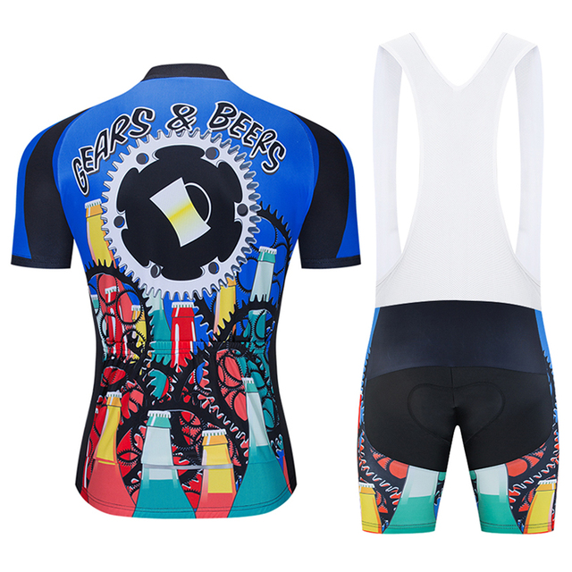 Mężczyźni Moxilyn - Komplet odzieży rowerowej: koszulka z kieszonkami i spodnie górskie MTB, szybkoschnące i oddychające, absorbujące pot + uwielbiam piwo - Wianko - 20
