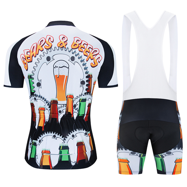 Mężczyźni Moxilyn - Komplet odzieży rowerowej: koszulka z kieszonkami i spodnie górskie MTB, szybkoschnące i oddychające, absorbujące pot + uwielbiam piwo - Wianko - 16