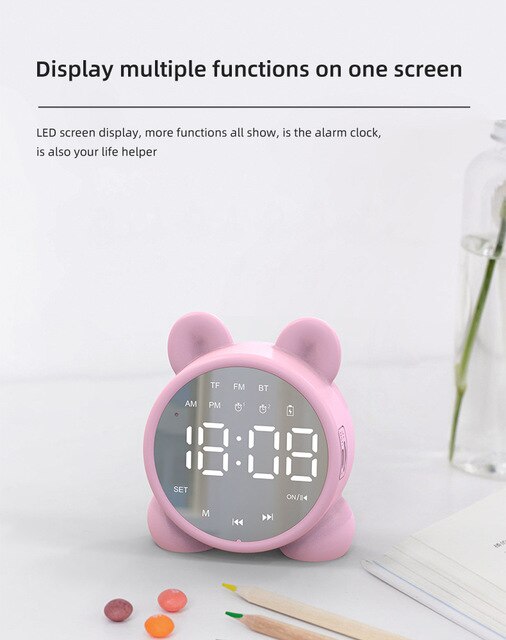 Bluetooth lusterko stołowe zegar budzik dla dzieci - słodki kociak cyfrowy zegar sypialniany LED - Wianko - 7