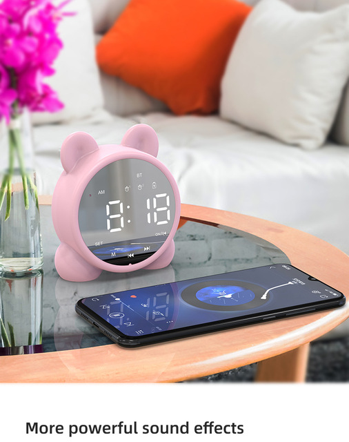 Bluetooth lusterko stołowe zegar budzik dla dzieci - słodki kociak cyfrowy zegar sypialniany LED - Wianko - 14