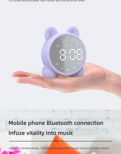 Bluetooth lusterko stołowe zegar budzik dla dzieci - słodki kociak cyfrowy zegar sypialniany LED - Wianko - 13