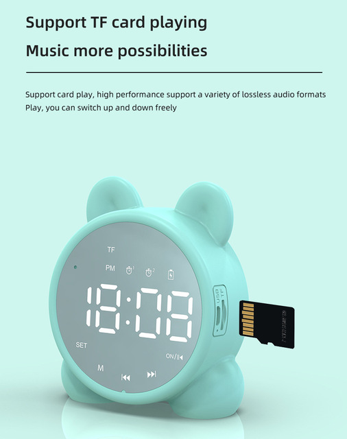 Bluetooth lusterko stołowe zegar budzik dla dzieci - słodki kociak cyfrowy zegar sypialniany LED - Wianko - 4