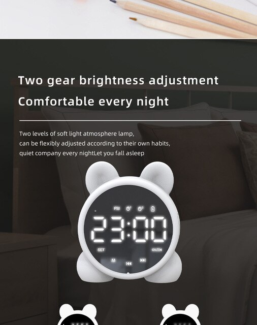 Bluetooth lusterko stołowe zegar budzik dla dzieci - słodki kociak cyfrowy zegar sypialniany LED - Wianko - 8