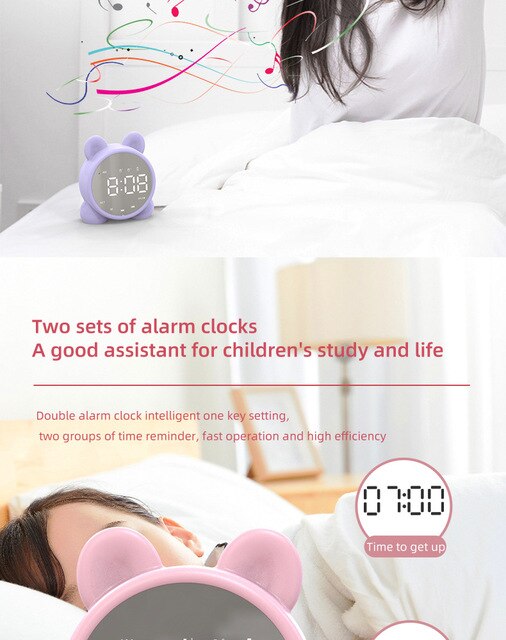 Bluetooth lusterko stołowe zegar budzik dla dzieci - słodki kociak cyfrowy zegar sypialniany LED - Wianko - 10