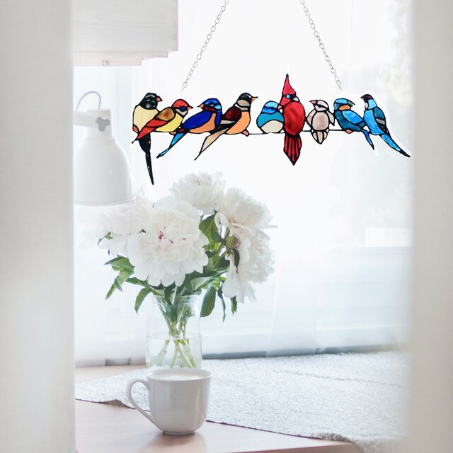 Witraż ptak Suncatcher ozdoba okienna i dekoracja wisząca - Wianko - 9