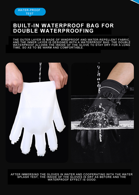 Rękawice narciarskie wodoodporne z dodatkowym zagęszczeniem do zimowego ciepła dla mężczyzn i kobiet z opcją obsługi ekranu dotykowego - Wianko - 7