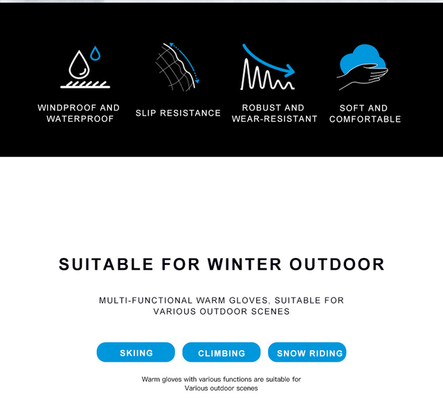 Rękawice narciarskie wodoodporne z dodatkowym zagęszczeniem do zimowego ciepła dla mężczyzn i kobiet z opcją obsługi ekranu dotykowego - Wianko - 2
