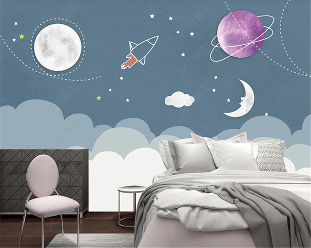 Tapeta do pokoju dla dzieci Starry Sky wszechświat, ręcznie malowana, pomyślne chmury, dekoracja wnętrz – Papel De Parede - Wianko - 10