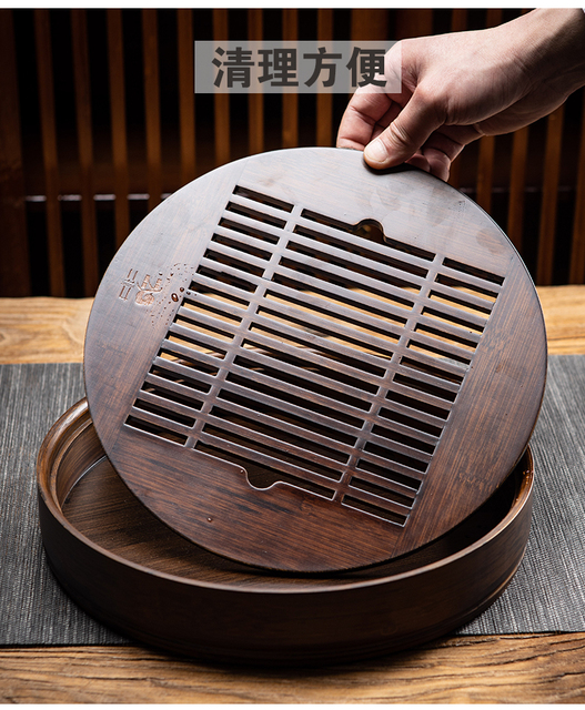 Taca herbaciana z naturalnego drewna bambusa - zestaw herbaty chińskiej, okrągły stolik wodny, akcesoria do podawania herbaty pu-erh - Wianko - 5