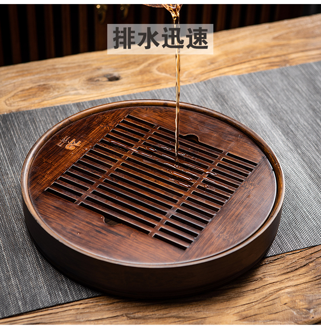 Taca herbaciana z naturalnego drewna bambusa - zestaw herbaty chińskiej, okrągły stolik wodny, akcesoria do podawania herbaty pu-erh - Wianko - 4