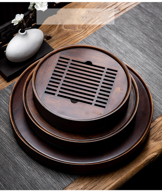 Taca herbaciana z naturalnego drewna bambusa - zestaw herbaty chińskiej, okrągły stolik wodny, akcesoria do podawania herbaty pu-erh - Wianko - 6
