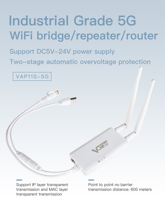 Bezprzewodowy router VONETS VAP11S-5G - minirouter repeater z dużym zasięgiem i wysoką mocą, idealny do przesyłania wideo na duże odległości przez Wi-Fi - Wianko - 1