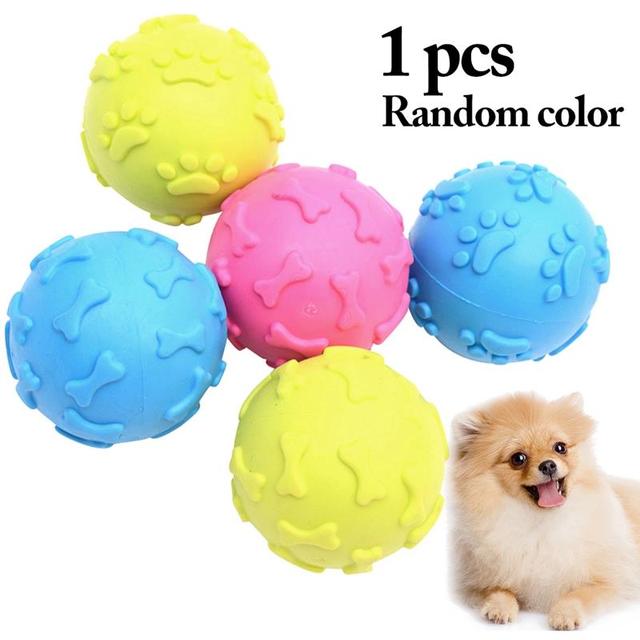 Gumowa piłka dla psa, odporna na ugryzienia, piszcząca - losowy kolor - Wianko - 1