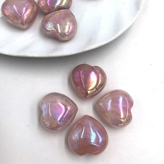 Kamień sercowy z tytanu tęczowego, różowy kryształ kwarcowy, uzdrawiające prezenty - Home Decor - Wianko - 6