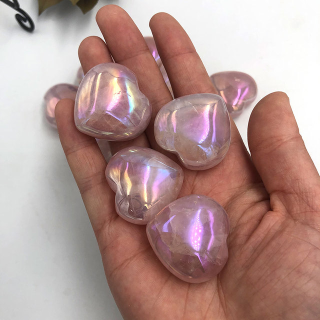 Kamień sercowy z tytanu tęczowego, różowy kryształ kwarcowy, uzdrawiające prezenty - Home Decor - Wianko - 7