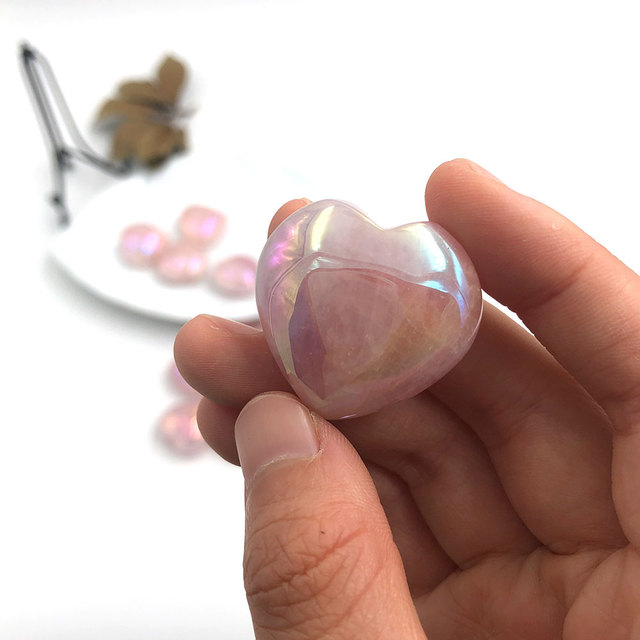 Kamień sercowy z tytanu tęczowego, różowy kryształ kwarcowy, uzdrawiające prezenty - Home Decor - Wianko - 3