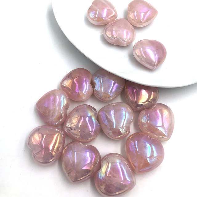 Kamień sercowy z tytanu tęczowego, różowy kryształ kwarcowy, uzdrawiające prezenty - Home Decor - Wianko - 2