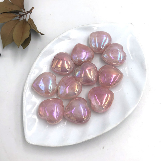 Kamień sercowy z tytanu tęczowego, różowy kryształ kwarcowy, uzdrawiające prezenty - Home Decor - Wianko - 4