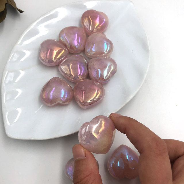 Kamień sercowy z tytanu tęczowego, różowy kryształ kwarcowy, uzdrawiające prezenty - Home Decor - Wianko - 5