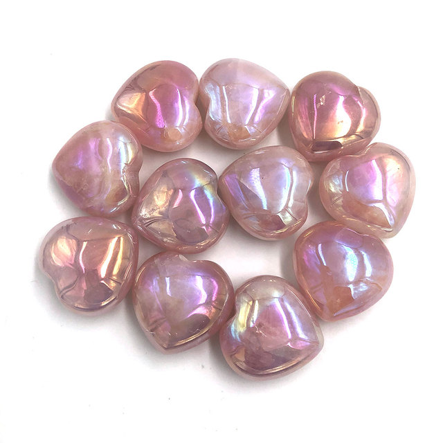 Kamień sercowy z tytanu tęczowego, różowy kryształ kwarcowy, uzdrawiające prezenty - Home Decor - Wianko - 8
