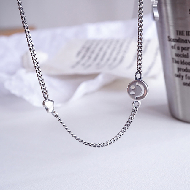 Srebrny naszyjnik ANENJERY Vintage 925 ze srebra dla zakochanych, serce uśmiech, krótki, styl choker, dla kobiet (S-N518) - Wianko - 1