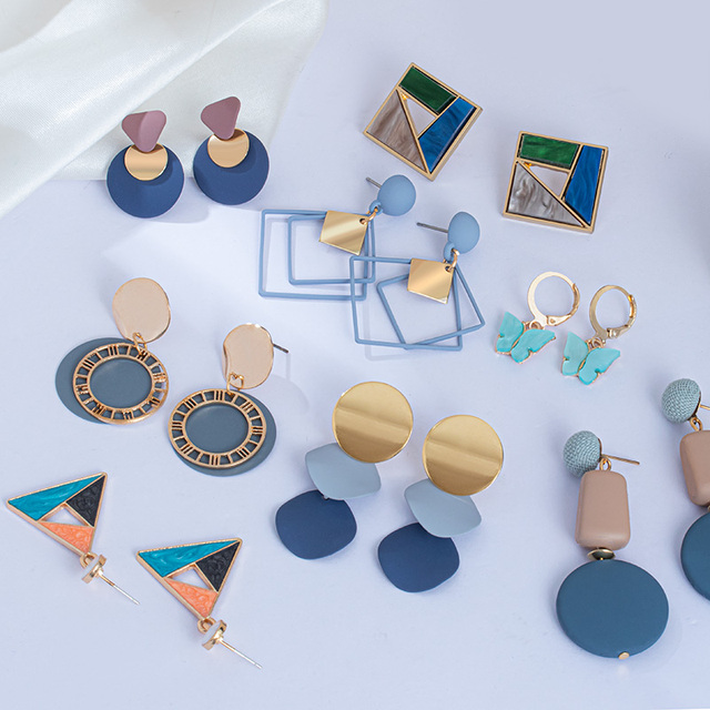 Kolczyki wiszące BLINLA 2021 - nowa koreańska moda, niebieski geometryczny akrylowy design, okrągły spadek, biżuteria trendy dla kobiet - Wianko - 2