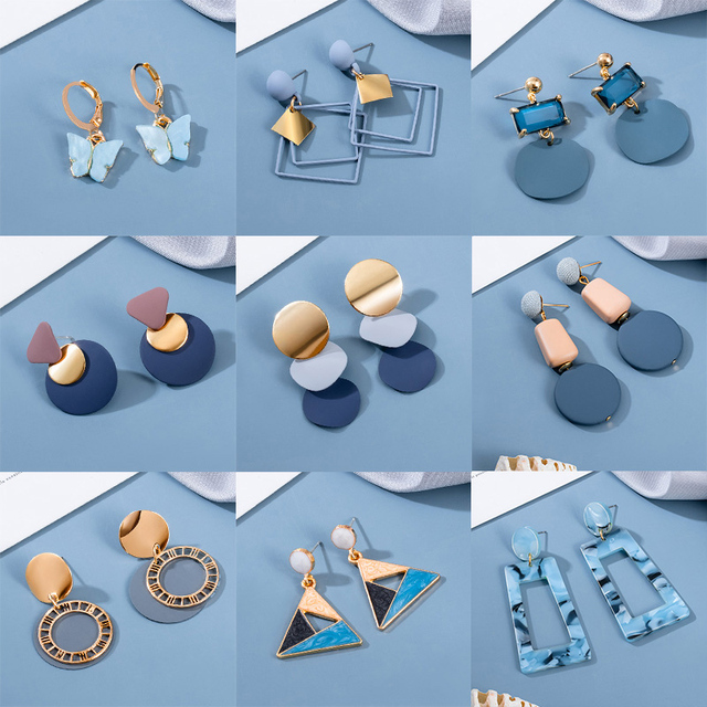 Kolczyki wiszące BLINLA 2021 - nowa koreańska moda, niebieski geometryczny akrylowy design, okrągły spadek, biżuteria trendy dla kobiet - Wianko - 9