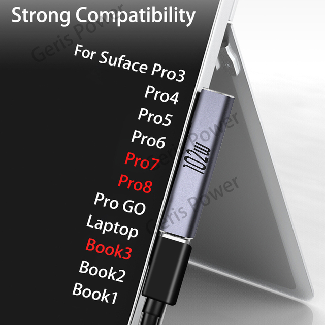 Wtyczka ładowania konwerter 102W USB typu C C PD do Microsoft Surface Pro 3-8 i Surface Laptop 1-3 - Wianko - 4